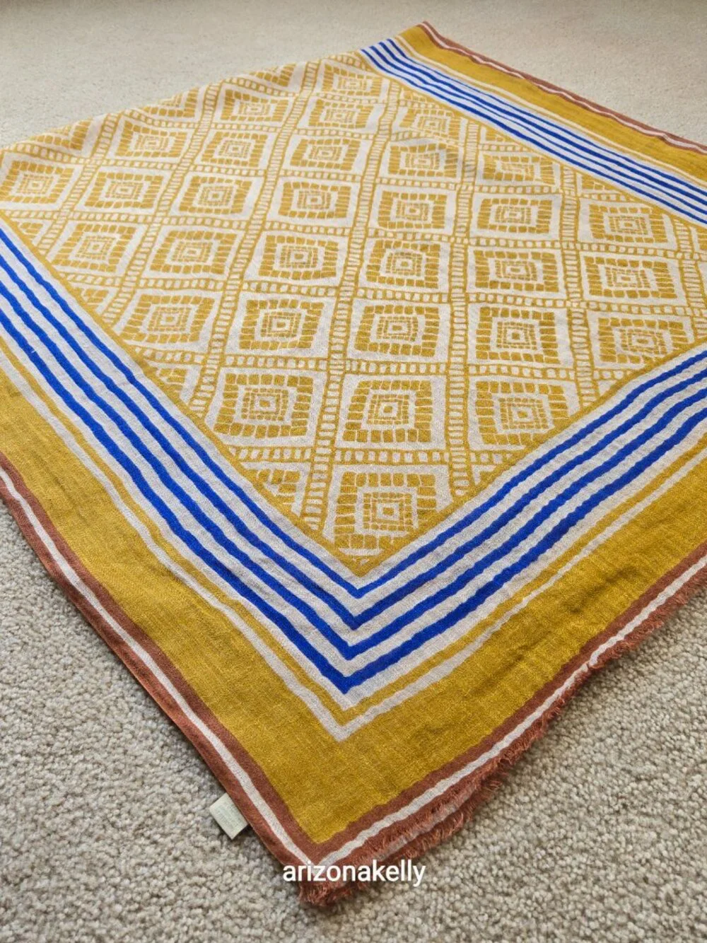 NWT Lovat & Green Linen Oversized Scarf Bilbao Spain Mustard Yellow Gold